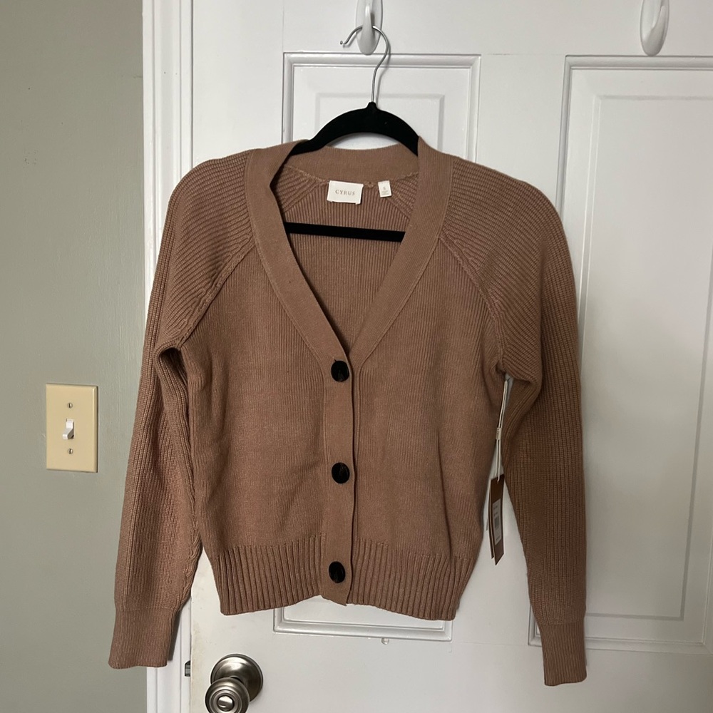 NWT toffee-colored cardigan.